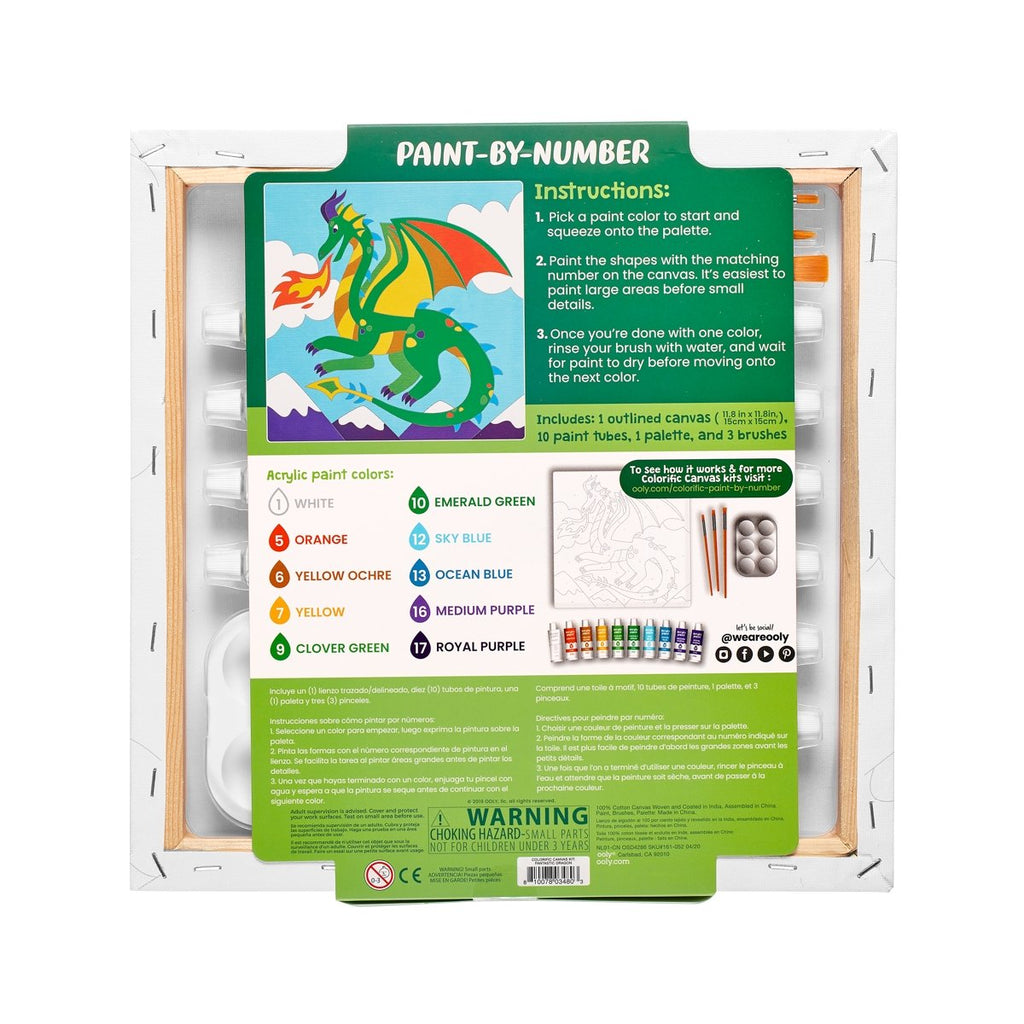 Colorific Canvas Paint by Number Kit - Fantastic Dragon - Wild Creek Co