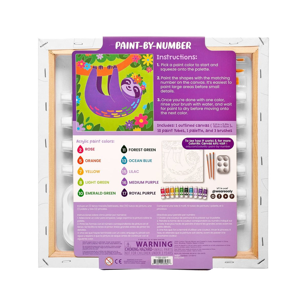 Colorific Canvas Paint by Number Kit - Happy Sloth - Wild Creek Co